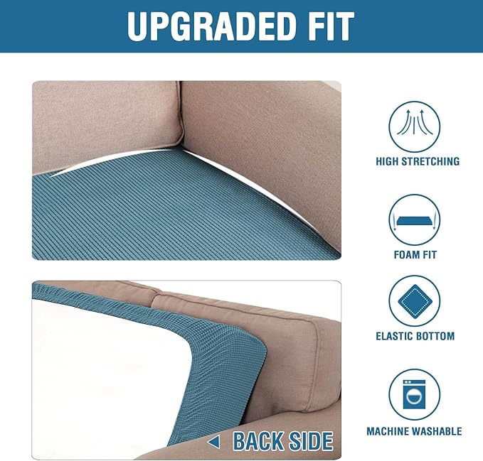 H.VERSAILTEX Super Stretch Individual Seat Cushion Covers Sofa Covers Couch Cushion Covers Slipcover Sets Thick Jacquard Textured Twill Fabric (1 Piece Sofa Cushion Cover, Storm Blue)