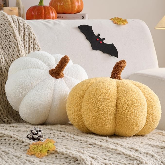 Pumpkin Pillow, 2 Pcs Thanksgiving Pumpkin Throw Pillow 11.8 x 6 Inch Fall Pillow Thanksgiving Cushion Pumpkin Shaped Throw for Halloween Pillow Bedroom Sofa Couch Fall Decor