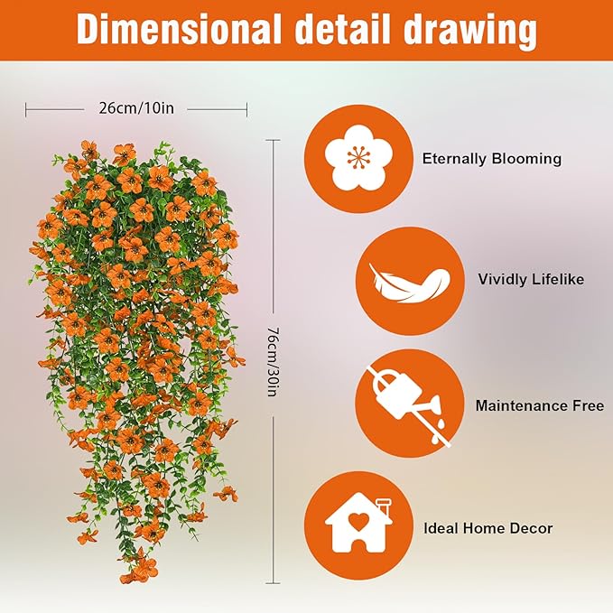 4 Pcs Fall Artificial Hanging Flowers for Outdoors,Fake Hanging Plants,Artificial Mums for Outdoors,Fall Decorations for Home,Outdoor Fall Decor(Orange)