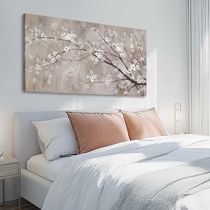 XIANSHOU White Wall Decor Flower Wall Art Canvas Prints Wall Decorations Plum Blossom Modern Artwork Floral Wall Pictures for Bedroom Dining Room Living Room 24”x48”