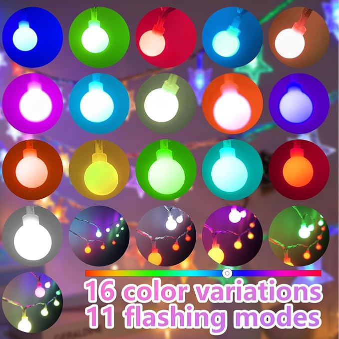 LED Globe Lights Indoor, 33ft 11 Mode USB Color Changing Twinkle Lights With Remote, Dimmable Rainbow for Classroom, Halloween, Room, Christmas