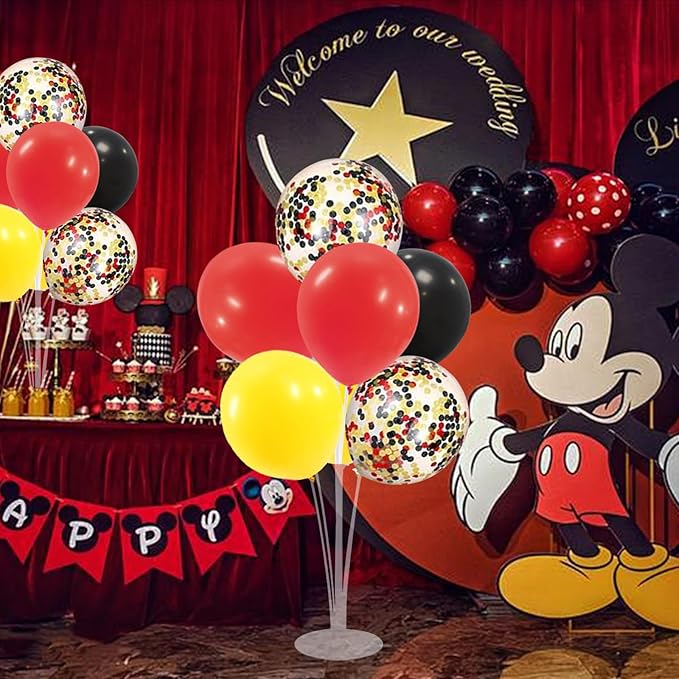Red Yellow and Black Balloon Stand Centerpiece Table Decorations for Mouse Birthday Mickey Theme Party Decorations(Red yellow black set4)