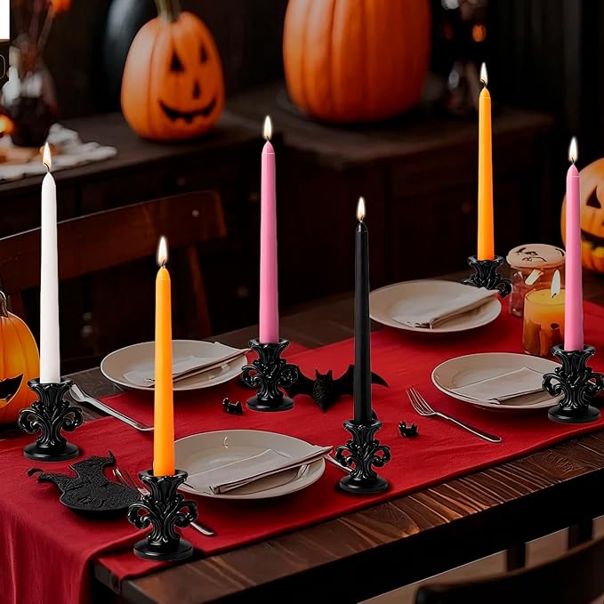 6Pcs Halloween Tapered Candle Set,10 Inch Handmade Dripless Candle Stick,Orange/Black/White/Purple Colored Candlesticks,Unscented Candles Taper for Halloween,Thanksgiving,Fall Themed Party