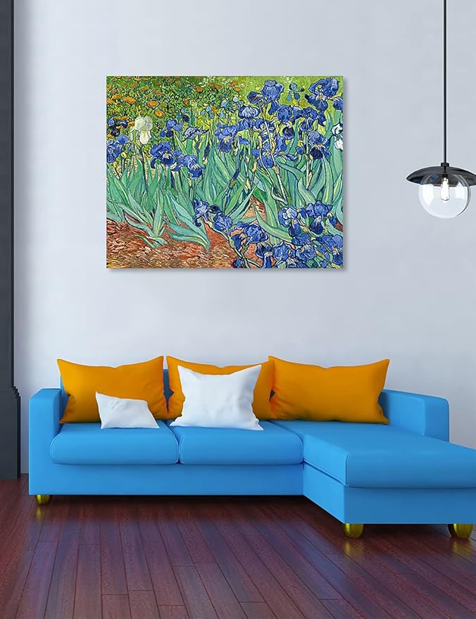 DECORARTS - Irises in the Garden, Vincent Van Gogh Art Reproduction. Giclee Print on Canvas. Wall Art for Home. 40x32