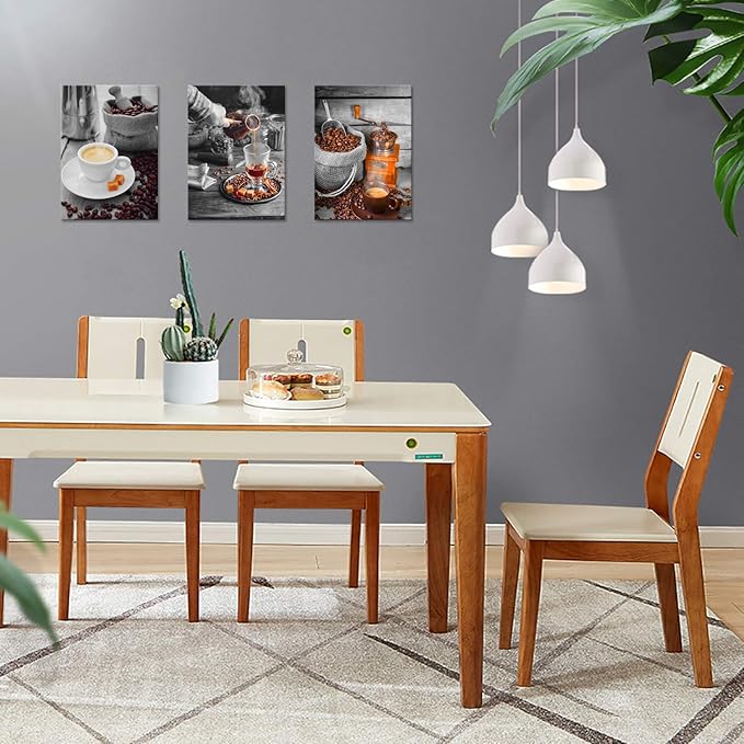 YUANAND Coffee Bean Coffee Cup Wall Decor - Kitchen Pictures - Canvas Wall Art - Framed Posters - Dining Room Decor