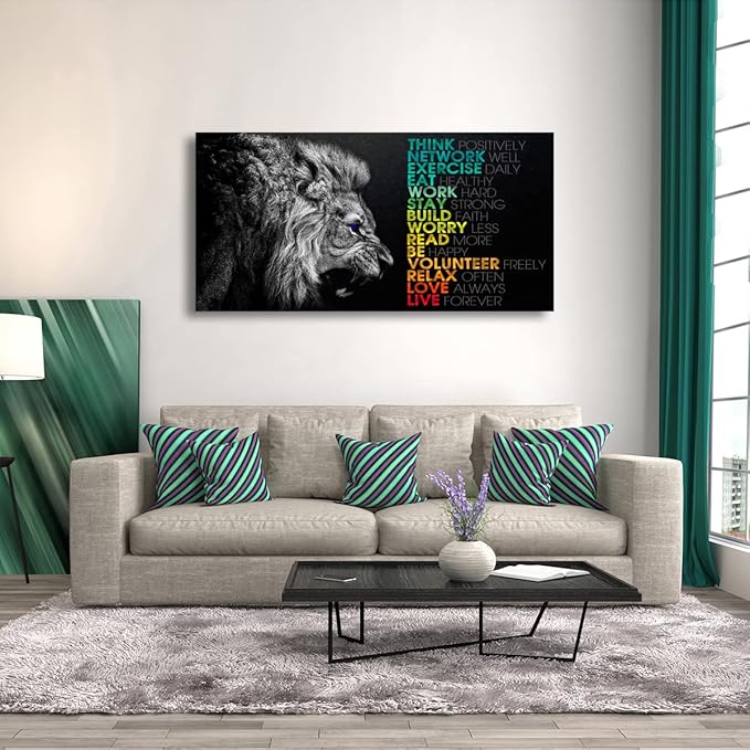 Animal Lion Canvas Wall Art Motivational Inspirational Quotes Picture Canvas Prints with Frame, Wall Art Decorative,Inspirational Quotes Canvas wall art paintings is Waterproof,20x40inches