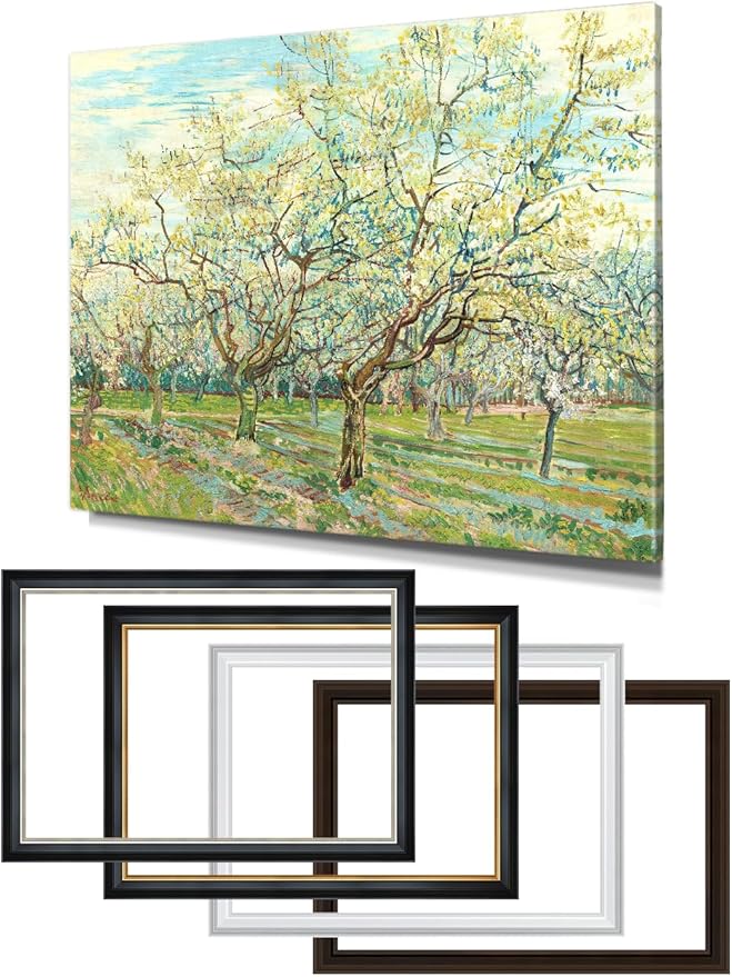 DECORARTS - The White Orchard by Vincent Van Gogh, Large Giclee Canvas Print with Solid Wood Frame, Oversized Wall Art Decor