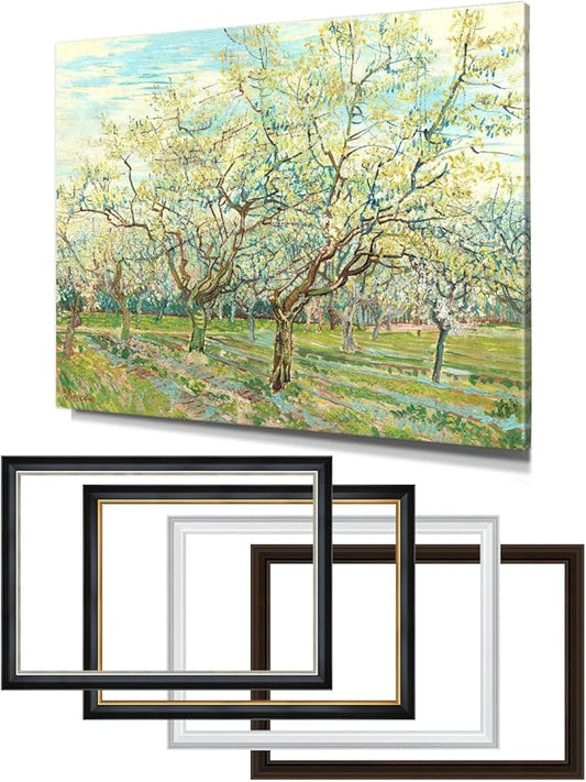 DECORARTS - The White Orchard by Vincent Van Gogh, Large Giclee Canvas Print with Solid Wood Frame, Oversized Wall Art Decor