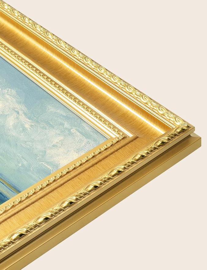 DECORARTS - Vincent van Gogh's The Sea at Les Saintes-Maries, Museum-Quality Giclee Canvas Print in Gold Solid Wood Frame, 34.75 x 28.75 in, Ready to Hang, Made in USA