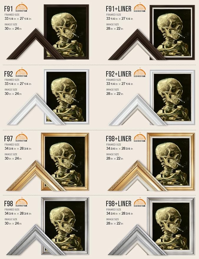 DECORARTS - Head of a Skeleton with a Burning Cigarette, Vincent Van Gogh Art Reproduction. Acid Free Cotton Canvas Giclee Print w/Bronze Frame&Mat for Wall Decor.