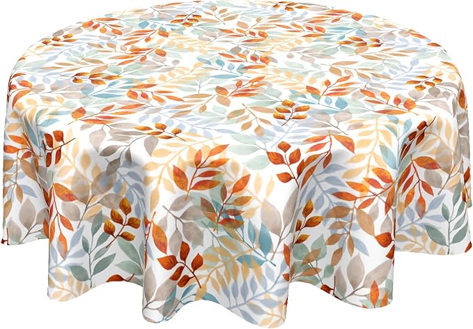 Fall Round Tablecloth 60x60 Inch Fall Leaves Tablecloth Circular Autumn Thanksgiving Round Table Cloth Washable Tabletop Autumn Leaves Table Cover for Seasonal Holiday Home Kitchen Dining Party Decor