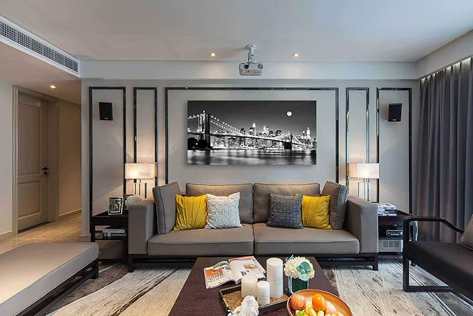 Baisuart-Q30375 Brooklyn Bridge Night View 1 Panels Landscape Artwork Canvas Prints Moon Night New York City Scene Picture Paintings Black and white Wall Art for Oiffce Home Decorations Wall Decor