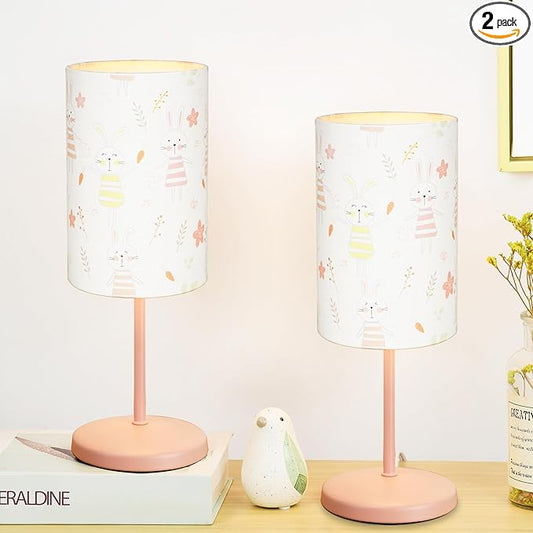 Lampwell Alee Small Modern Rabbit Table Lamp for Living Room & Bedroom, Set of 2, Light Pink, 4.33H12.21IN, Bulb Excluded