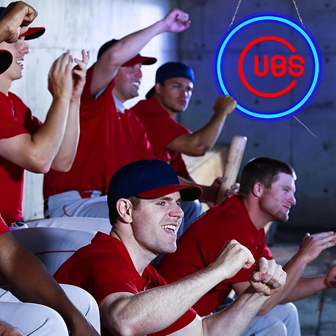 Balanar Cubs Neon Sign Baseball for Sport Club Wall Decor Baseball LED Sign Neon Light For Man Cave Garage Decoration Red Neon Sign For Bar,Dorm Room,Party DecorationGame Room Decoration