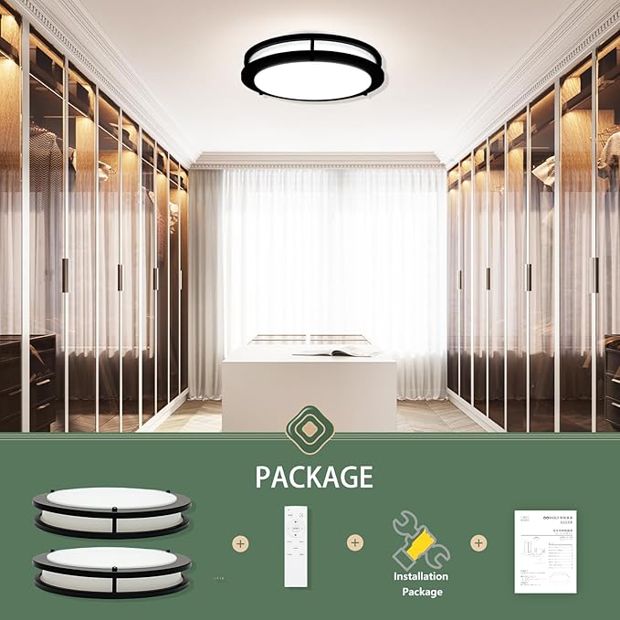 OOWOLF Dimmable LED Flush Mount Ceiling Light Fixture with Remote Control, 13-Inch 36W 2700K-6500K Light Color Adjustable, Super Bright 3600 Lumens Ceiling Lamp for Bathroom, Bedroom, Kitchen, Hallway