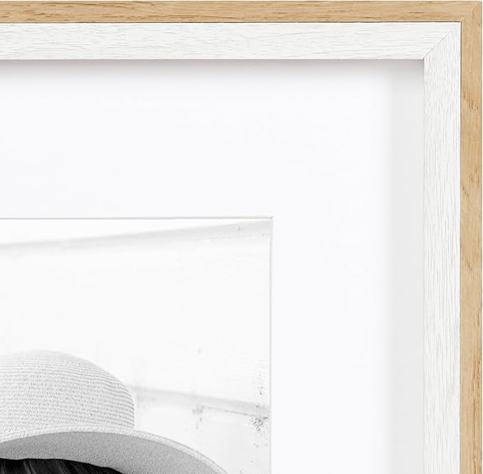 Kate and Laurel Gibson Modern Wall Picture Frame Set of 3; 14x18 matted to 11x14; White and Natural; Modern Three-Piece Frame Set for Gallery Wall Frame Set in Living Room Wall Decor