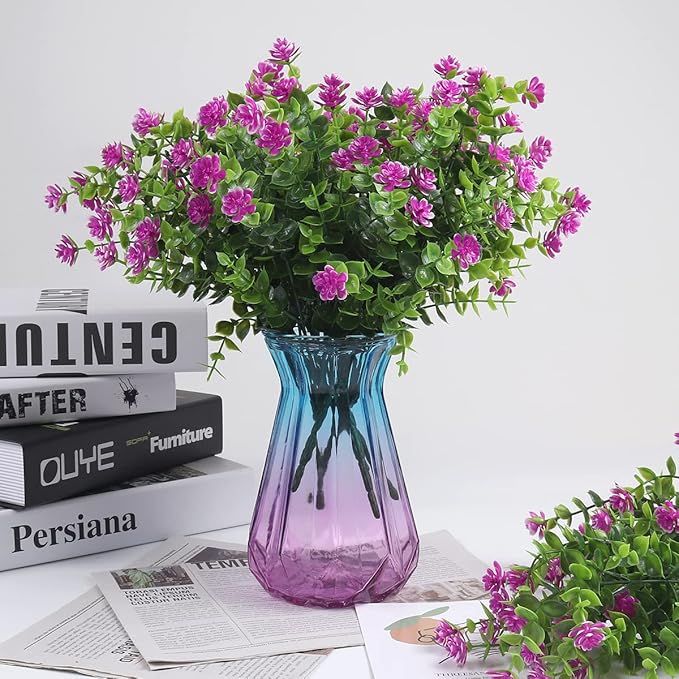 RECUTMS Artificial Flowers Outdoor UV Resistant Fake Plants Indoor Outside Hanging Planter, 12 Bundles Outdoor Fake Flowers UV Resistant Faux Plastic Plants Garden Porch Window Box Décor（Fuchsia）