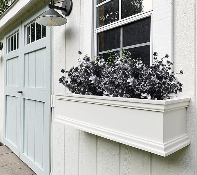 Black Artificial Flowers, Fake Outdoor UV Resistant Plants Faux Plastic Greenery Shrubs Indoor Outside Hanging Planter Home Kitchen Office Wedding, Garden Decor (White+Black)