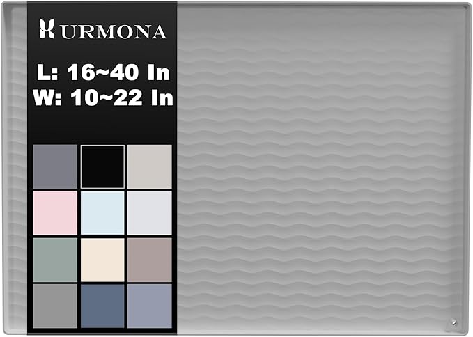 URMONA 19'' x 12'' Waterproof Silicone Under Sink Mat Cabinet and Counter Protector, Shelf Liner for Kitchen and Bathroom, Storage and Organizers, Litter Mat, Pet Cat Puppy Essentials(Light Grey)