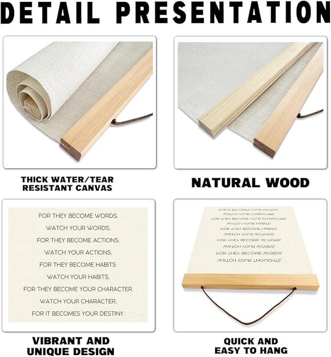 Inspirational Canvas Poster, Canvas Posters Wood Hanger, Watch Your Thoughts Poster Quotes Wall Decor, Motivational Classroom Posters, Positive Mindset Decoration, Home Office Decor