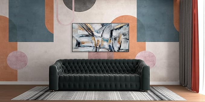 Yihui Arts Hand Painted Framed Abstract Canvas Wall Painting with Gold Foil