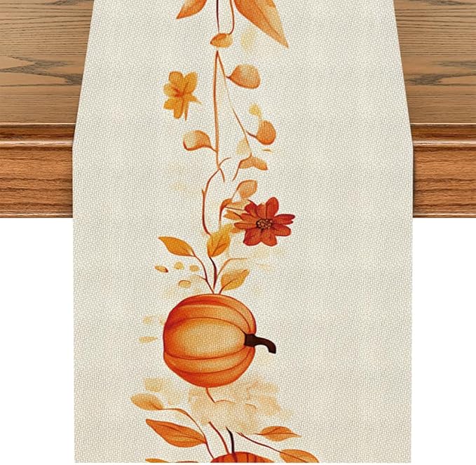ANNA QUEEN Fall Pumpkin Table Runner 13 x 72 Inch for Dining Table, Table Runner forSeasonal Autumn Kitchen Dining Table Decoration for Home Party Decor Table Decoration Thanksgiving Harvest