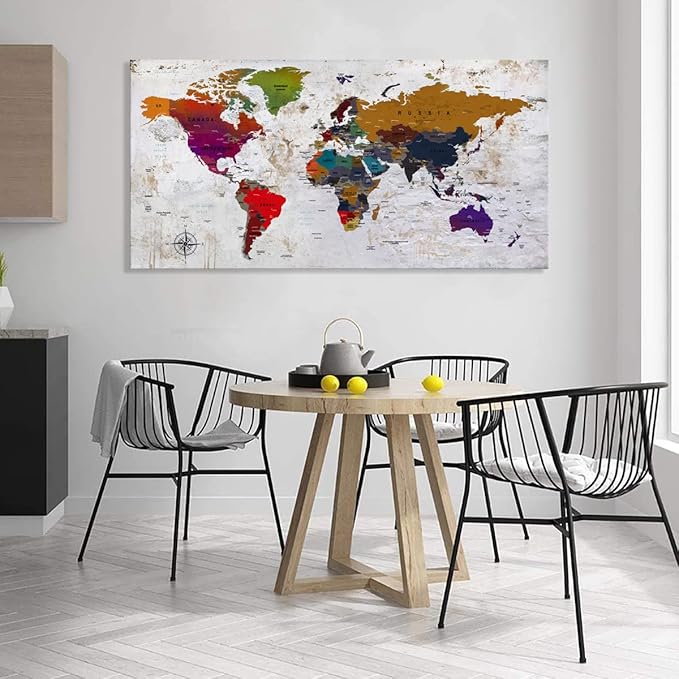 ZEYDRT Canvas Wall Art map Wall Art for Office Living Room Home Decorations world map Canvas Art Wall Decor Wall Decoration Vintage map of the world Office for Home Bedroom Decoration24 x48 …