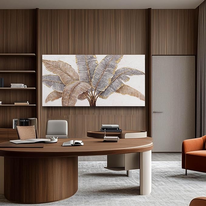 White and Gold Canvas Wall Decor Textured Wall Art Leaves Artwork for Living Room Office Contemporary Art Plant Picture for Home 29x58 Inch