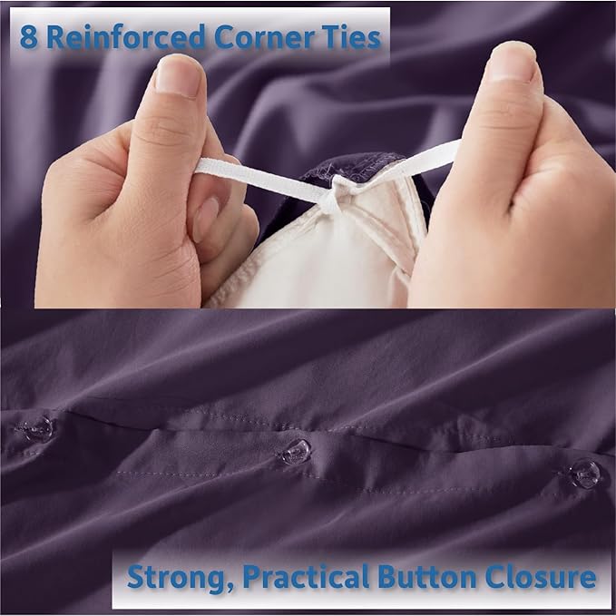 Nestl Twin Duvet Cover Set with Comforter Insert - Purple 3 Piece 68x90 Duvet Cover & 1 Pillow Sham with White Quilted Down Alternative Comforter, Ultra Soft, All Season