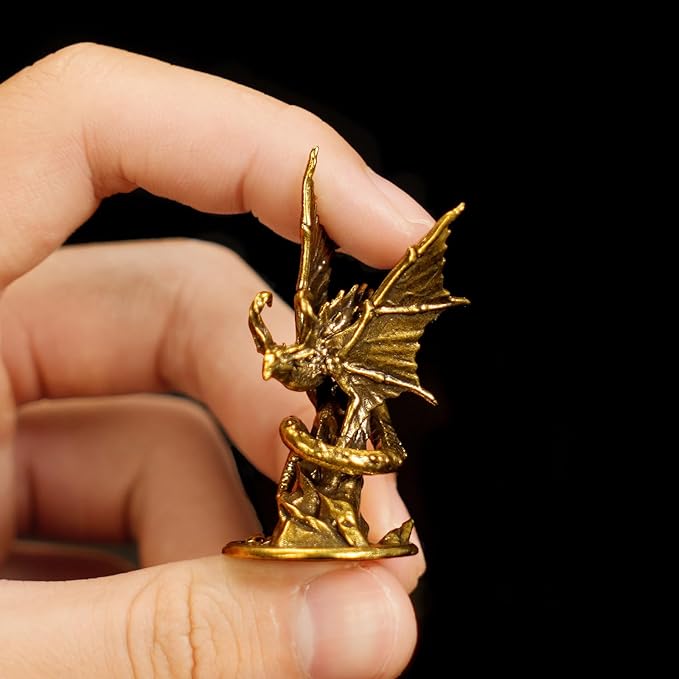 CHOVY Majestic Demon Dragon Perched on Rock Wings Spread - Handcrafted Retro 100% Solid Brass-Ideal Home Decor Desk Ornament Collectible Artwork Office Accent Artistic Scene Decoration