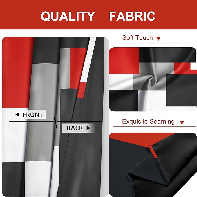 Red Black 100% Blackout Curtains for Bedroom 72 inch Length 2 Panels Set White Grey Modern Abstract Geometric Black Out Curtains Insulated Room Darkening Window Drapes for Living Room, 52Wx72L