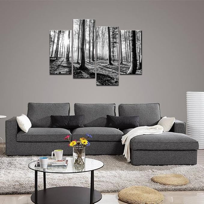 sechars - Black and White Forest Canvas Wall Art Tree Sunset Pictures Prints Nature Landscape Artwork Living Room Office Hotel Decoration