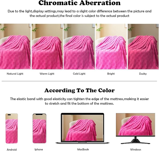 NEWCOSPLAY Super Soft Queen Blanket Hot Pink Premium Silky Flannel Fleece 3D Checkered Lightweight Bed Blanket All Season Use (Hot Pink Checkered, Queen(90"x90"))