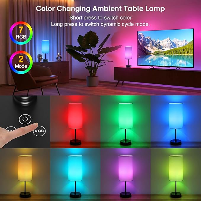 Unicozin Table Lamp, 3 CCT 3000K/4500K/6500K & RGB Color Changing, Stepless Dimmable, 17Inch Bedside Lamp for Reading, Ambience Nightstand Light for Home Decor Party, Cream Shade