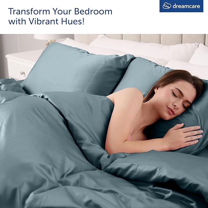 DREAMCARE Queen Sheet Set – 6 pcs Cooling Bed Sheets – up to 21” Deep Pocket Queen Sheets Set – 2500 Supreme Collection – Extra Soft 100% Brushed Microfiber Hotel Luxury with Side Pocket -Mineral Blue