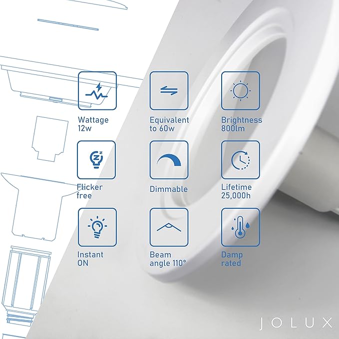 Jolux 5/6 Inch LED Can Lights Adjustable Recessed Retrofit Downlight,12W=60W,2700K Soft White,800LM,Dimmable,ETL Damp Rated Conversion kit, Recessed Lighting Install,Flat Trim, E26 Base,4-Pack…