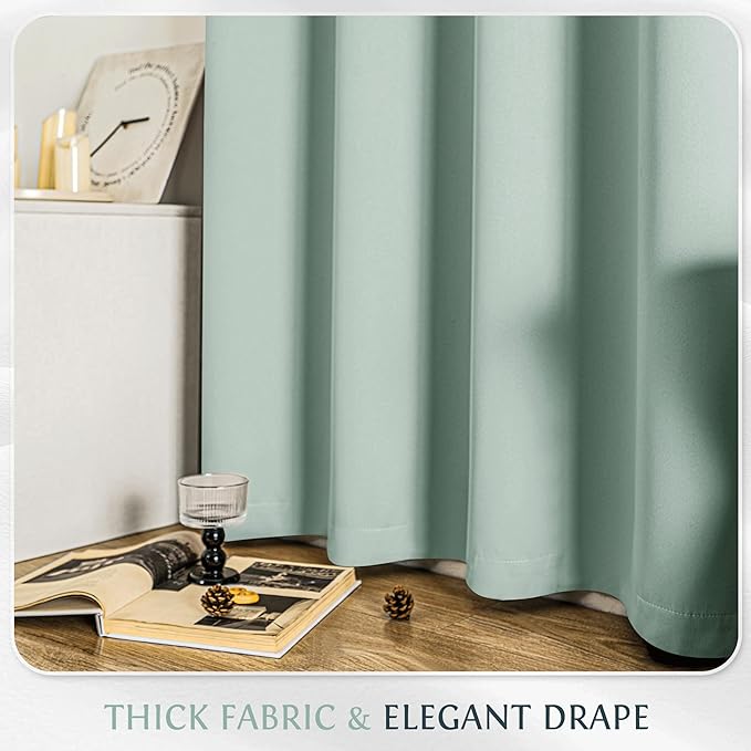Beauoop 100% Blackout Curtains 54 Inch Long 2 Panels for Bedroom Living Room Seafoam Green Solid Room Darkening Thermal Insulated Soundproof Energy Saving Grommet Top Window Treatment Drapes,52x54