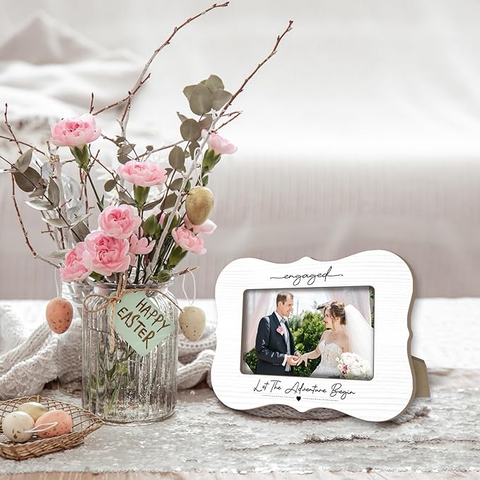 2025 Wedding Photo Frames - Engaged Let The Adventure Begin - For 4 x 6 Horizontal Photo, Minimalist Couple Frames with support, Wedding Gifts For Newlyweds, Newly Married Home Decoration - A05