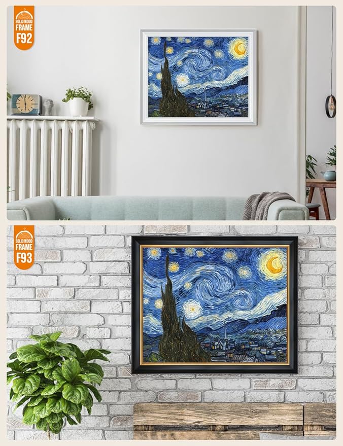 DECORARTS - Starry Night - Vincent Van Gogh Giclee Prints w/Antique Brown Frame for Wall Decor. Picture Size: 20x16, Total Size w/Frame: 23x19