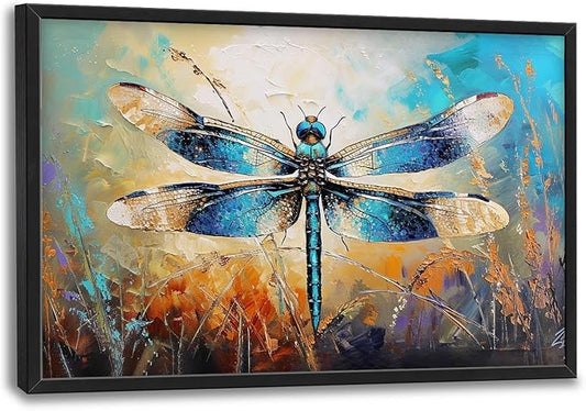 Quorin Dragonfly Large Wall Art Abstract Dragonfly Pictures Wall Decor Colorful Canvas Print Painting Artwork for Bathroom Living Room Bedroom 36L x 24W