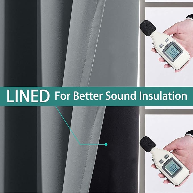 Yakamok Thermal Insulated 100% Blackout Curtains for Bedroom, Heat and Full Light Blocking Drapes with Black Liner for Living Room, 54 inches Length (Grey, 2 Panels, 52 inches Wide Each Panel)