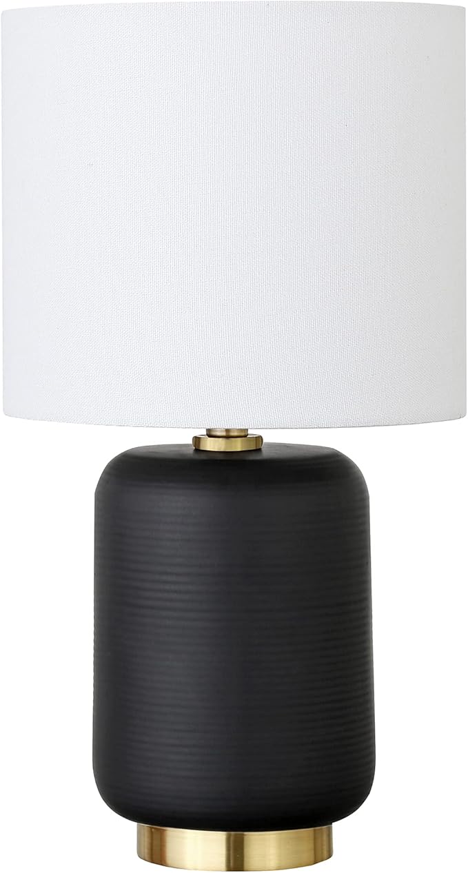Lambert 15" Tall Ceramic Mini Lamp with Fabric Shade in Matte Black/White