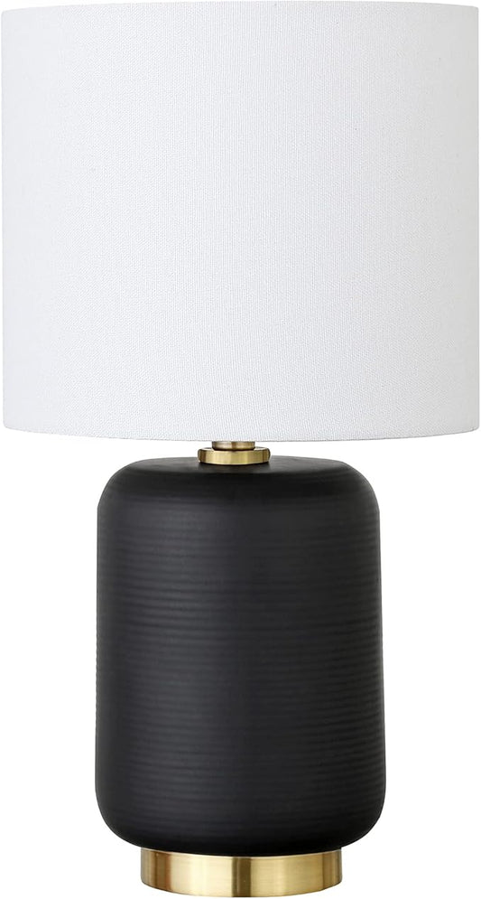 Lambert 15" Tall Ceramic Mini Lamp with Fabric Shade in Matte Black/White