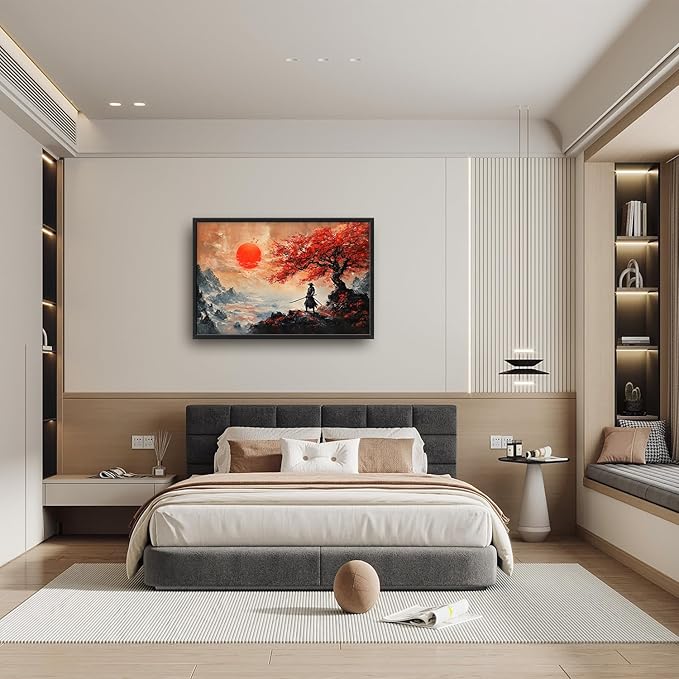 Flintis Large Samurai Framed Wall Art Japan Warrior Pictures Wall Decor Abstract Japanese Art Canvas Painting Print Artworks Decor Framed for Living Room Bathroom Master Bedroom Office 36L X 24W