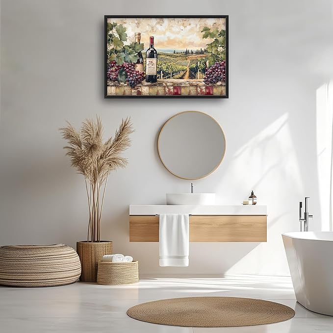 Large Wine Framed Wall Art for Living Room, Large Kitchen Canvas Wall Decor, Vintage Grapes Canvas Pictures Painting, Modern Artwork for Kitchen Bedroom Office 36L'' × 24W''