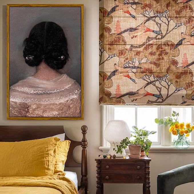 crmotu Vintage Framed Wall Art, Woman Back Portrait Canvas Painting, Elegant Lady Retro Artwork Prints, Classical Aesthetic Pictures Wall Decor Living Room Bedroom Bathroom Home Office 20x30in