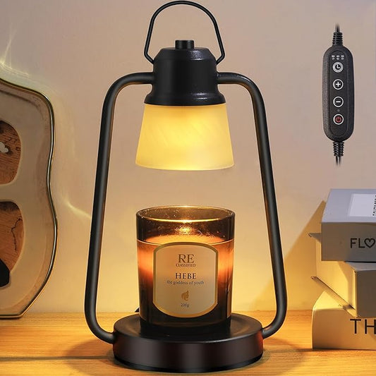 Candle Warmer Lamp with Timer Dimmer - Electric Wax Melt Warmer Lamp for Jar Candles, Vintage Candle Lamp Warmer with 2 Bulbs, House Warming Gifts New Home Decor, Birthday Gifts for Women Mom Black