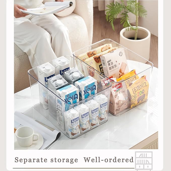 Clear plastic storage bins with LIDS-3packs,storage containers for snacks, cosmetics, books, dog food, Storage Organizer for Nursery，Kitchen, Living room,Bedroom, Bathroom, Office