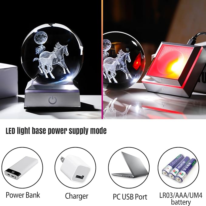 Ornalrist 3D Crystal Ball Engraved Mom and Baby Horse with Multicolor LED Light Base - Horse Lovers Gifts Home Decor