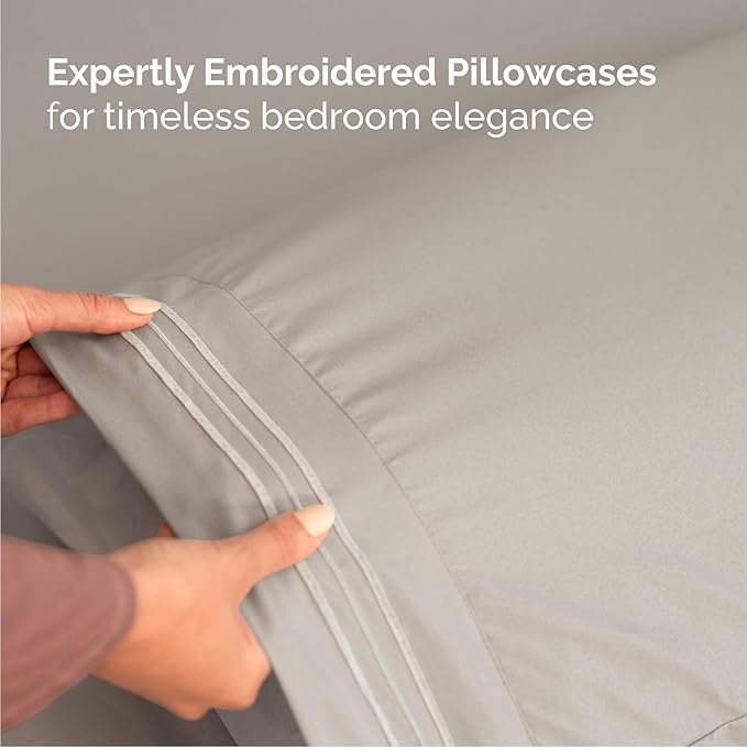 Cal King Size 4 Piece Sheet Set - Comfy Breathable & Cooling Bed Sheets Set - Hotel Luxury Bedding for Women, Men, Kids, Teens, Boys & Girls - Deep Pockets, Soft, Wrinkle Free - Oeko-Tex - Light Grey